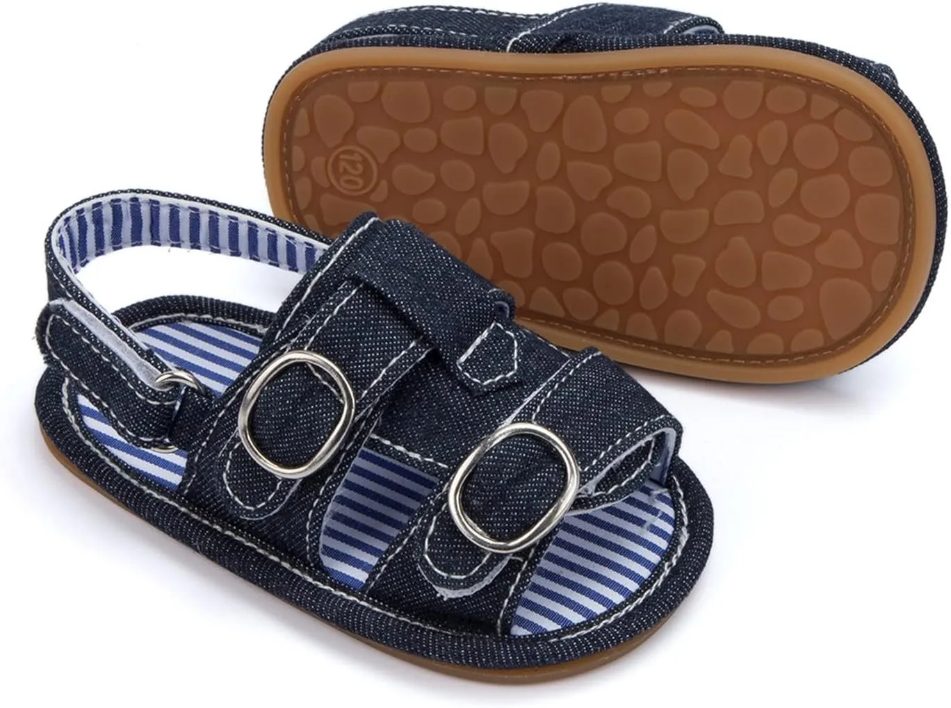 Toddler Denim Open Toe Wide Sandals With Strap Baby Boys Girls Infant Summer Casual Shoes Soft Flat Comfy Slip On Shoes