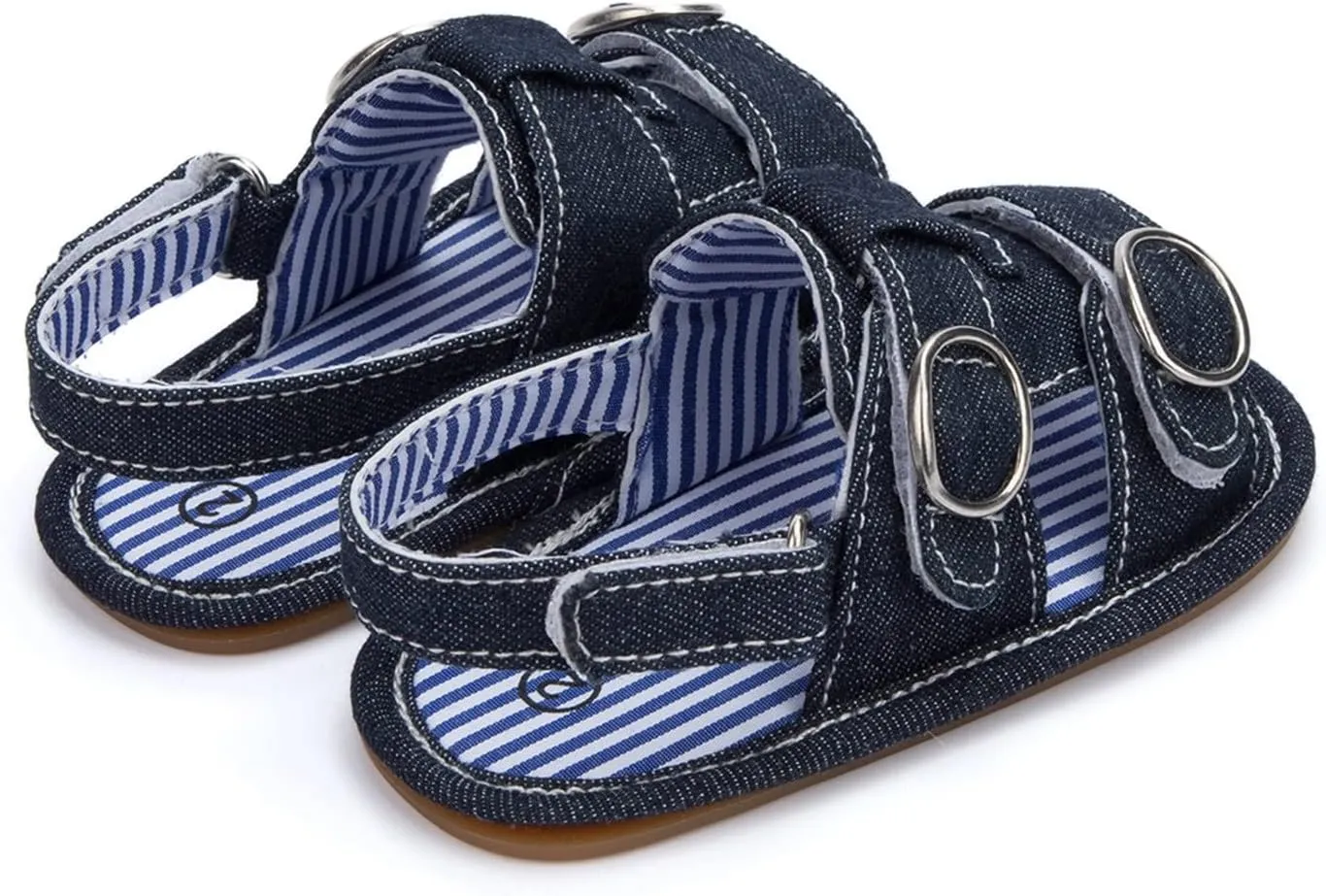 Toddler Denim Open Toe Wide Sandals With Strap Baby Boys Girls Infant Summer Casual Shoes Soft Flat Comfy Slip On Shoes