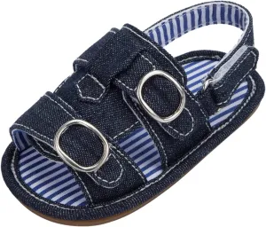 Toddler Denim Open Toe Wide Sandals With Strap Baby Boys Girls Infant Summer Casual Shoes Soft Flat Comfy Slip On Shoes