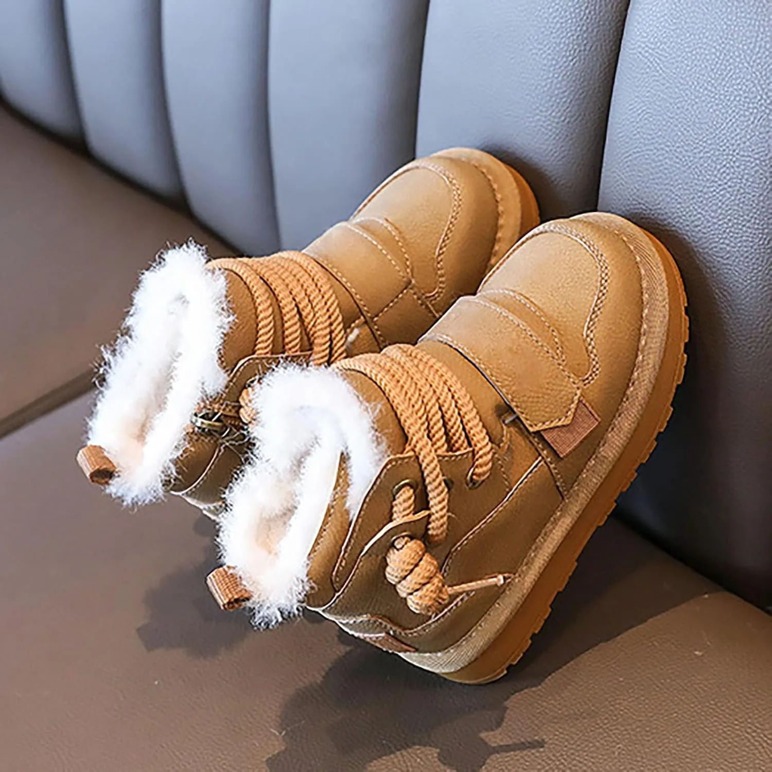 Toddler Kids Fr Lined Snow Boots Winter Boots For Boys Girls Lac Up Non Slip Ankle Booties Fuzzy Boots With Zipper