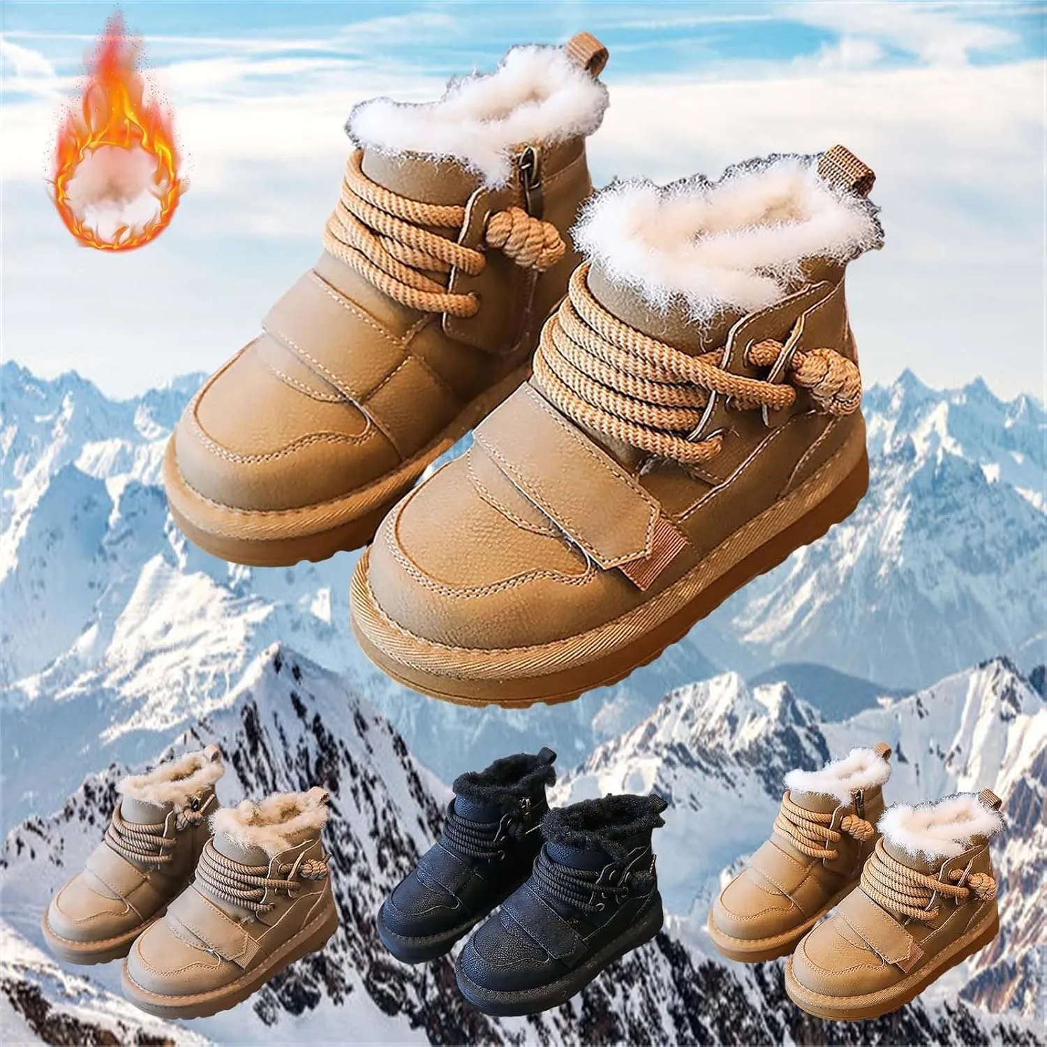 Toddler Kids Fr Lined Snow Boots Winter Boots For Boys Girls Lac Up Non Slip Ankle Booties Fuzzy Boots With Zipper