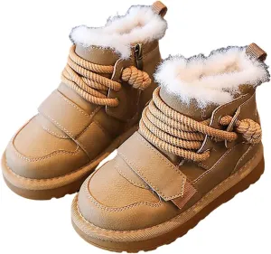 Toddler Kids Fr Lined Snow Boots Winter Boots For Boys Girls Lac Up Non Slip Ankle Booties Fuzzy Boots With Zipper