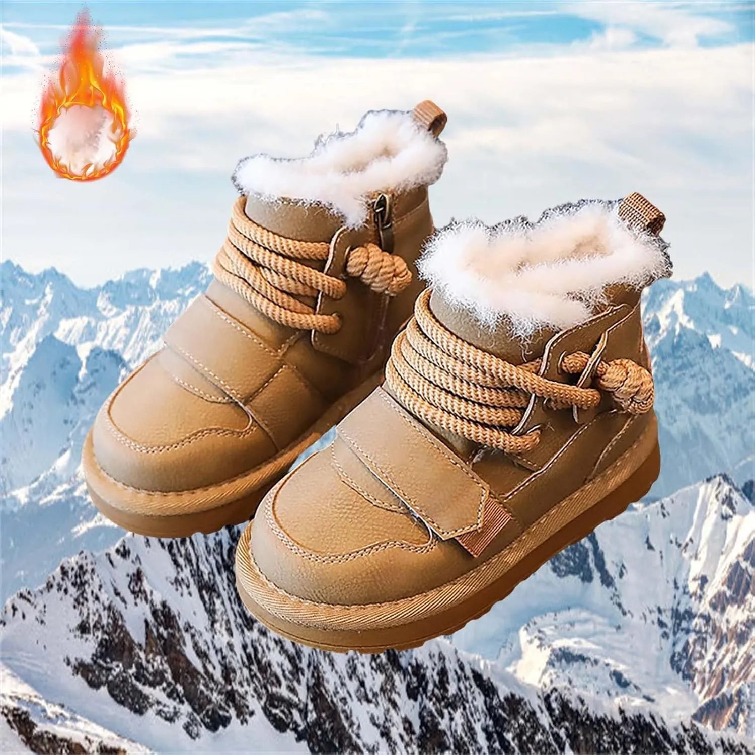 Toddler Kids Fr Lined Snow Boots Winter Boots For Boys Girls Lac Up Non Slip Ankle Booties Fuzzy Boots With Zipper