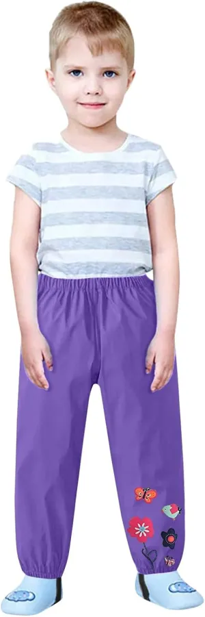 Toddler Rain Pants Baby Boys Girls Waterproof Trousers Mud Pants Lightweight Reusable Cute Butterfly Flower Rainwear
