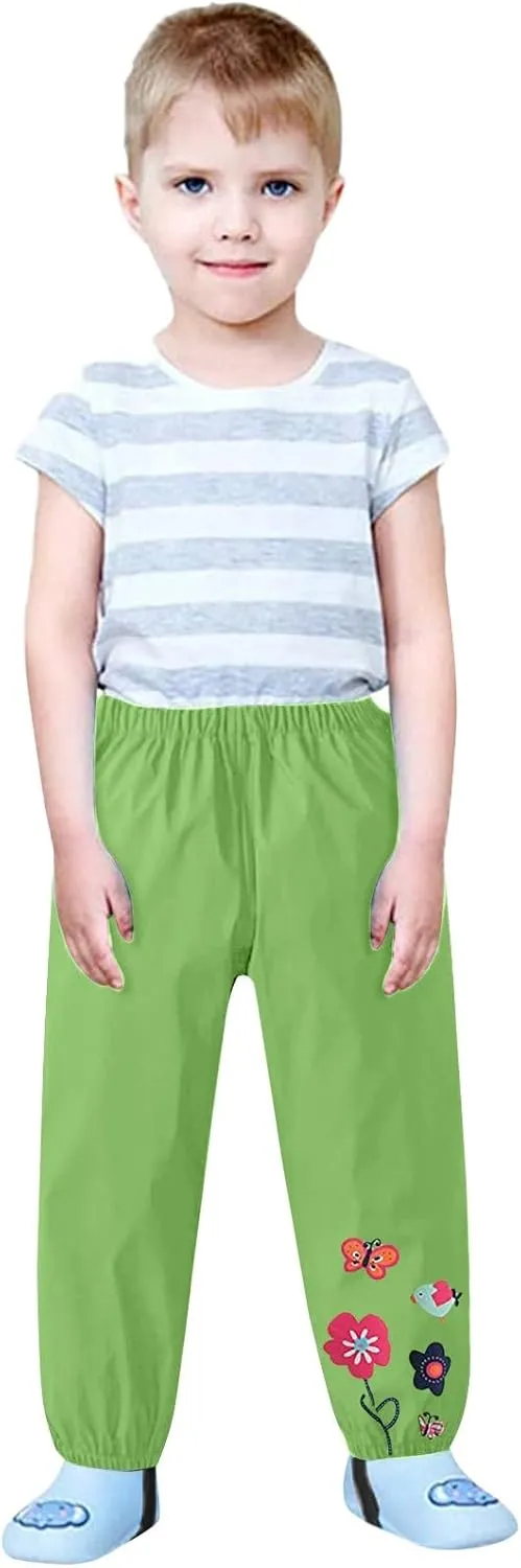 Toddler Waterproof Rain Pants Baby Boys Girls Lightweight Reusable Cute Butterfly Flower Mud Dirty Proof Rain Pants