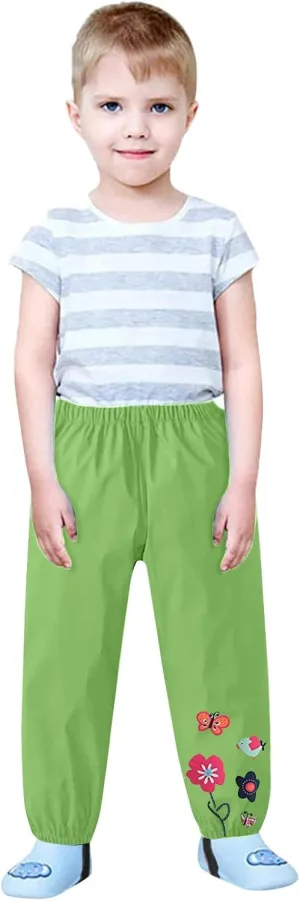 Toddler Waterproof Rain Pants Baby Boys Girls Lightweight Reusable Cute Butterfly Flower Mud Dirty Proof Rain Pants