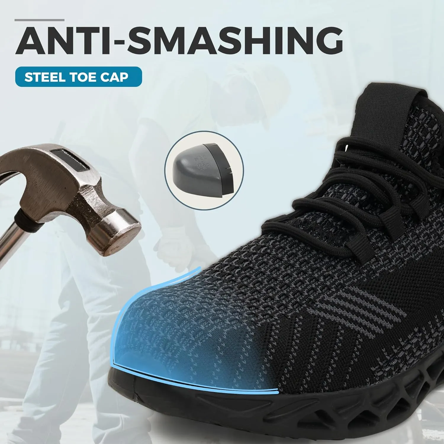 Ultra-Lightweight Steel Toe Shoes Water-Resistant, Slip-Resistant & Puncture-Proof Work Sneakers, Perfect for Construction, Warehouse, and Daily-Wear