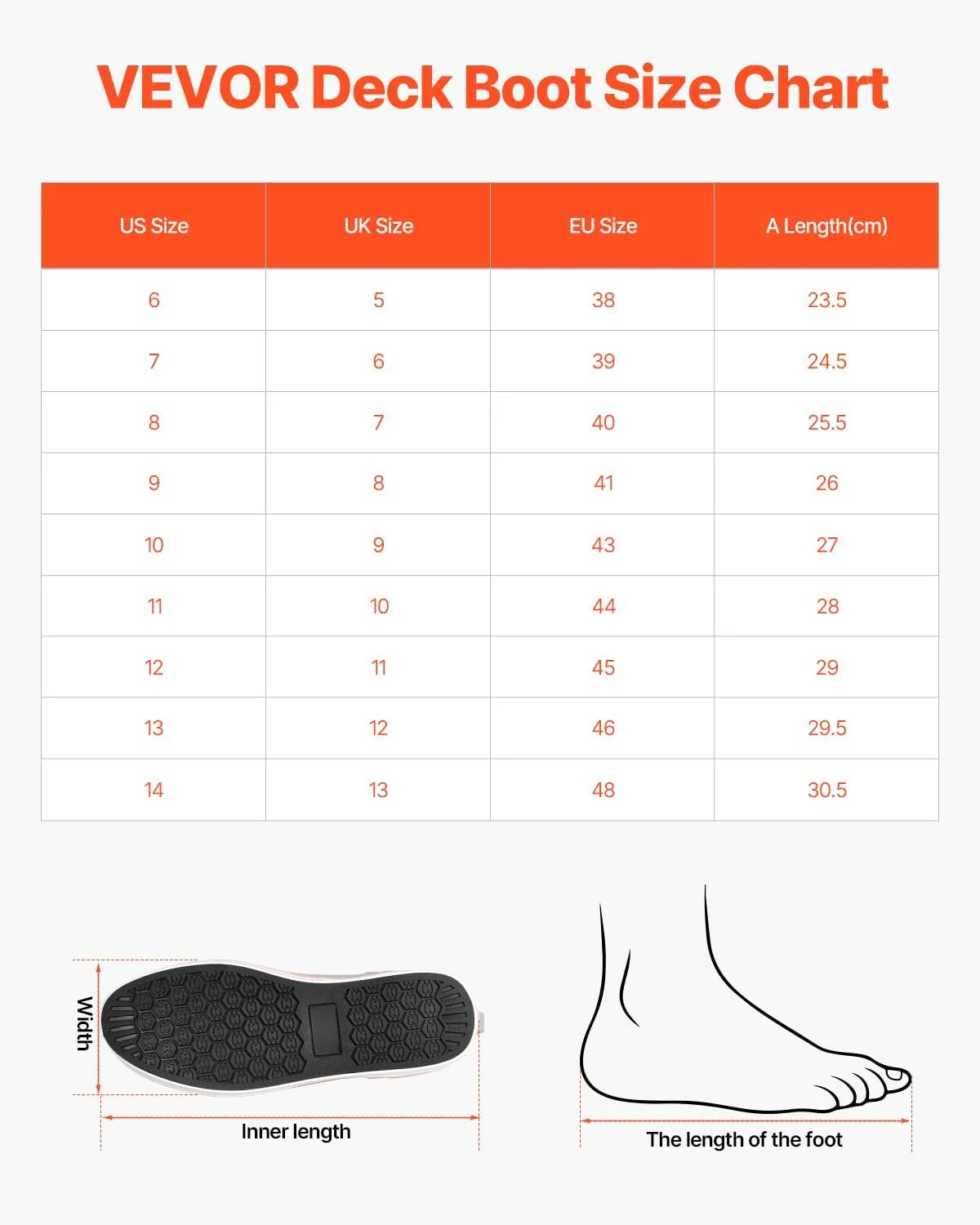 VEVOR Men's Deck Waterproof Fishing Rain, Anti-Slip Ankle Rubber Outdoor Work Shoes, Gardening Insulated Mud Boots Footwear, Lightweight & Durable, for Manufacturing, Farming, Size 9 US