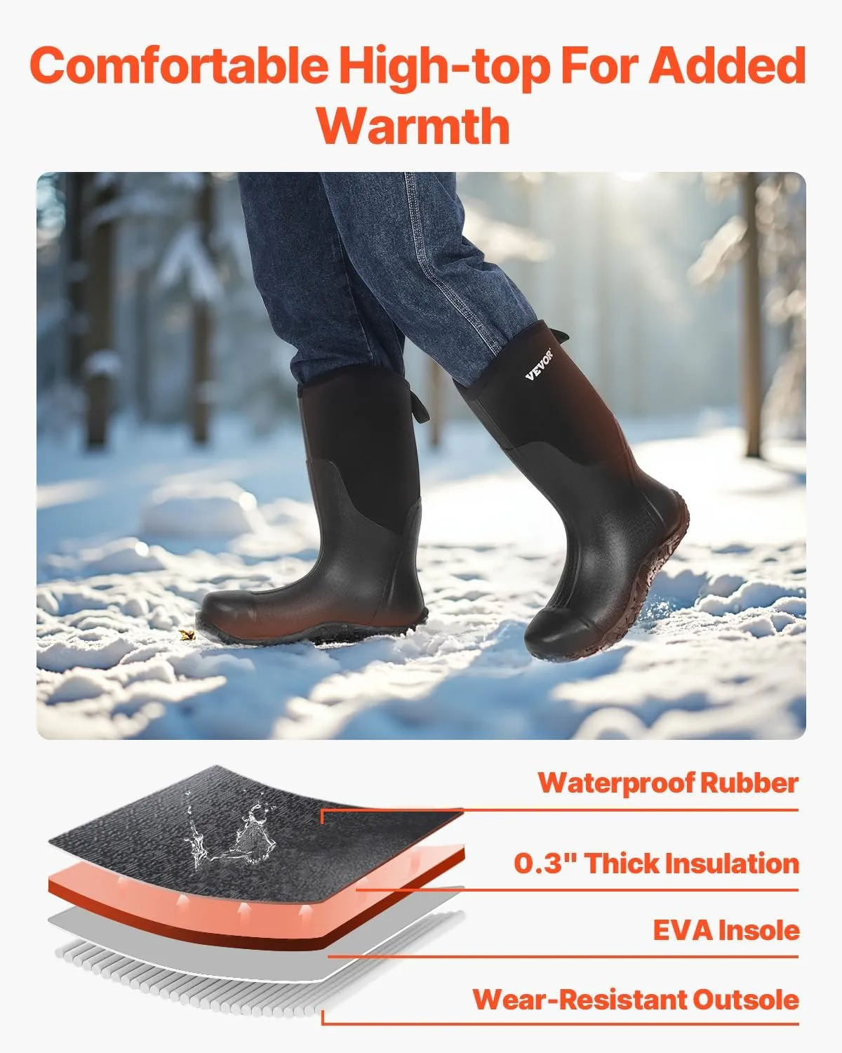 VEVOR Men's Steel Toe Rubber Protective Footwear, Waterproof Rain Fishing Boots, Outdoor Non-Slip Work Shoes, Lightweight and Durable, for Manufacturing, Construction, Farming, Size 13 US