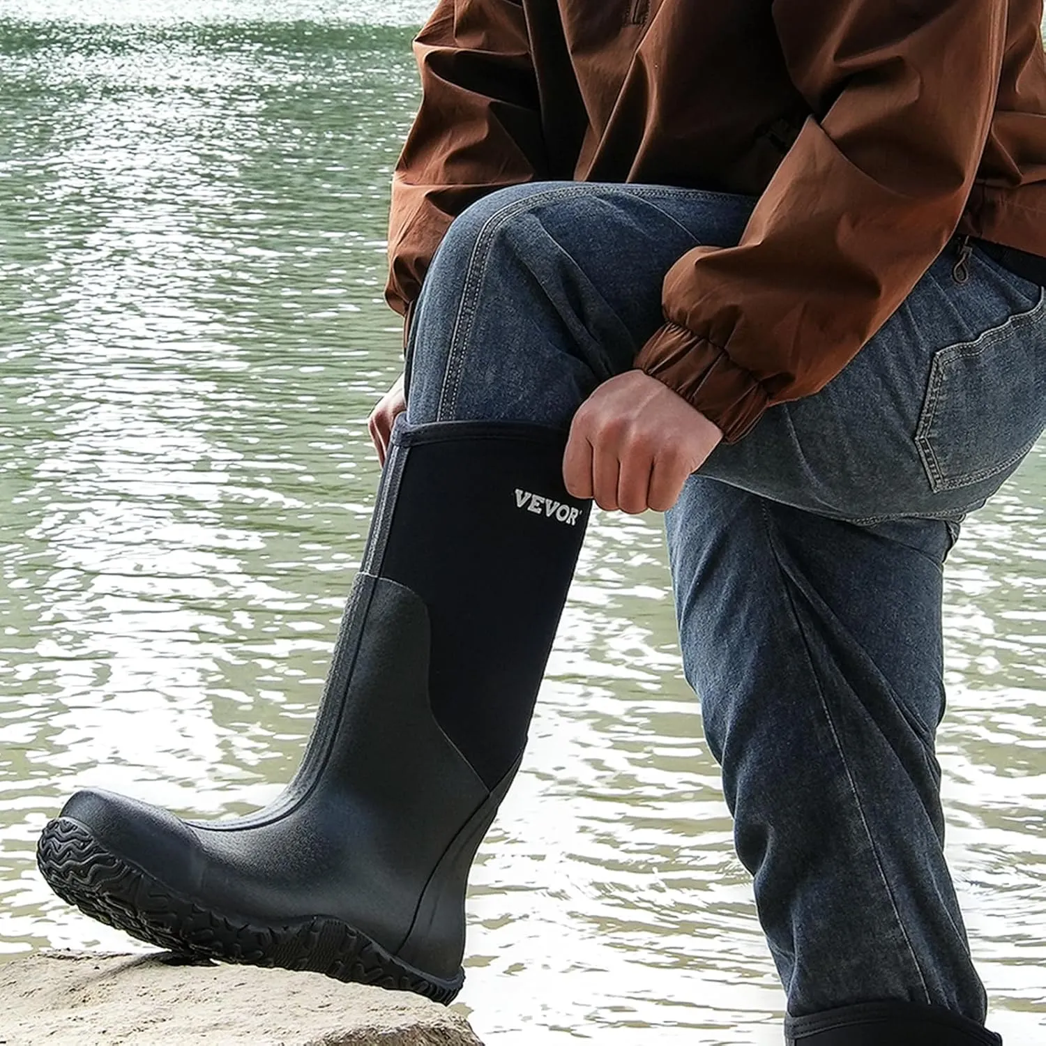 VEVOR Men's Steel Toe Rubber Protective Footwear, Waterproof Rain Fishing Boots, Outdoor Non-Slip Work Shoes, Lightweight and Durable, for Manufacturing, Construction, Farming, Size 13 US