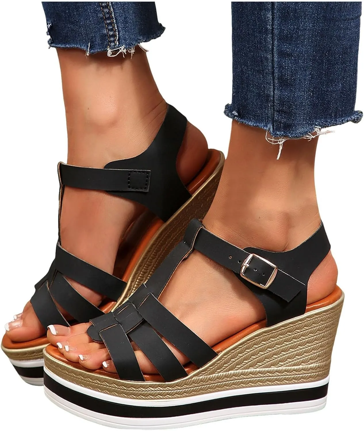Wedge Platform Sandals for Women 2025,Open Toe Wedge Sandals Women Casual Dressy Summer Casual Shoes Slingback Boho Beach Vacation Walking Outdoor Dressy Wedges Shoes