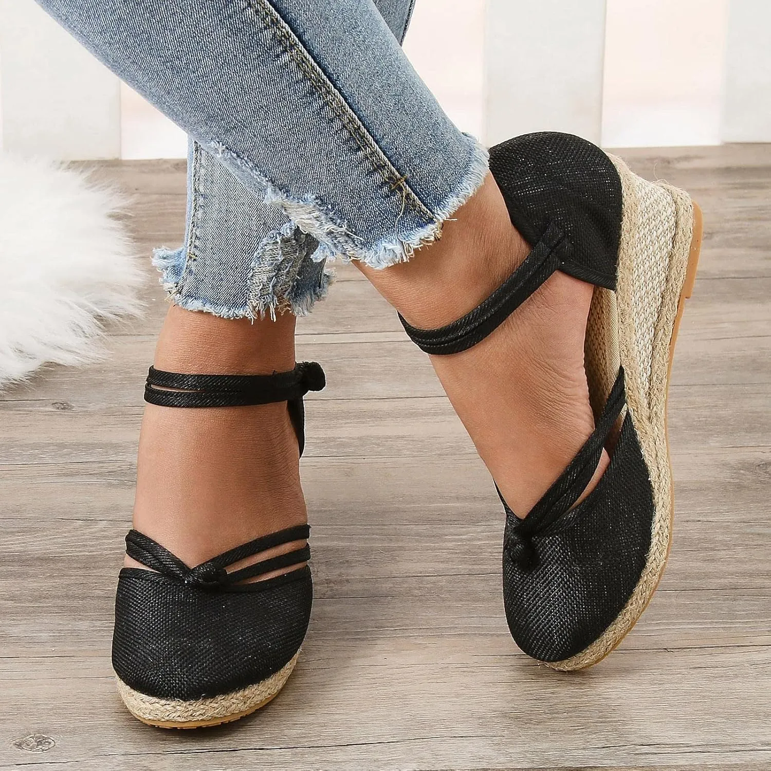 Wedge Sandal for Women Ankle Strap Flatform Arch Support Fish Mouth Toe Shoes Platform Espadrilles Comfort Waterproof