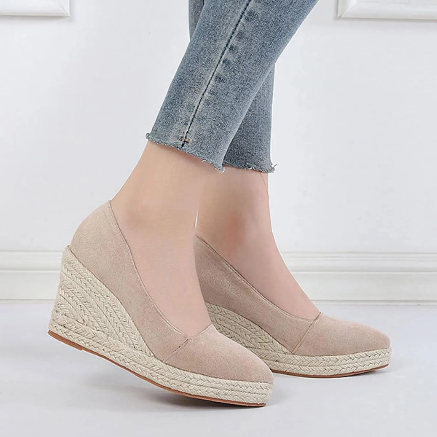Wedge Sandals for Women 2024 Fashion Toe Slip On Espadrilles Casual Shoes Woman Canvas Trendy Shoes High Heels Shoes For