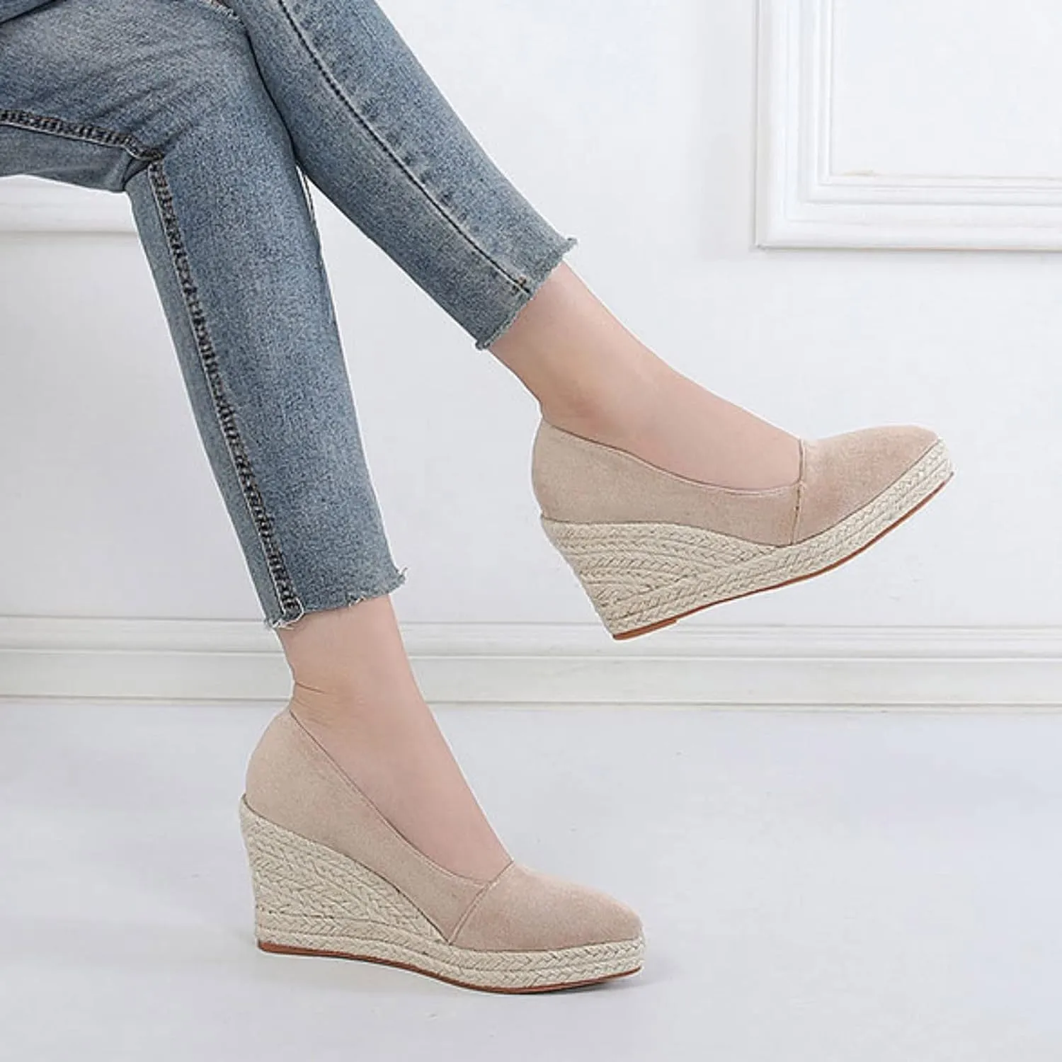 Wedge Sandals for Women 2024 Fashion Toe Slip On Espadrilles Casual Shoes Woman Canvas Trendy Shoes High Heels Shoes For