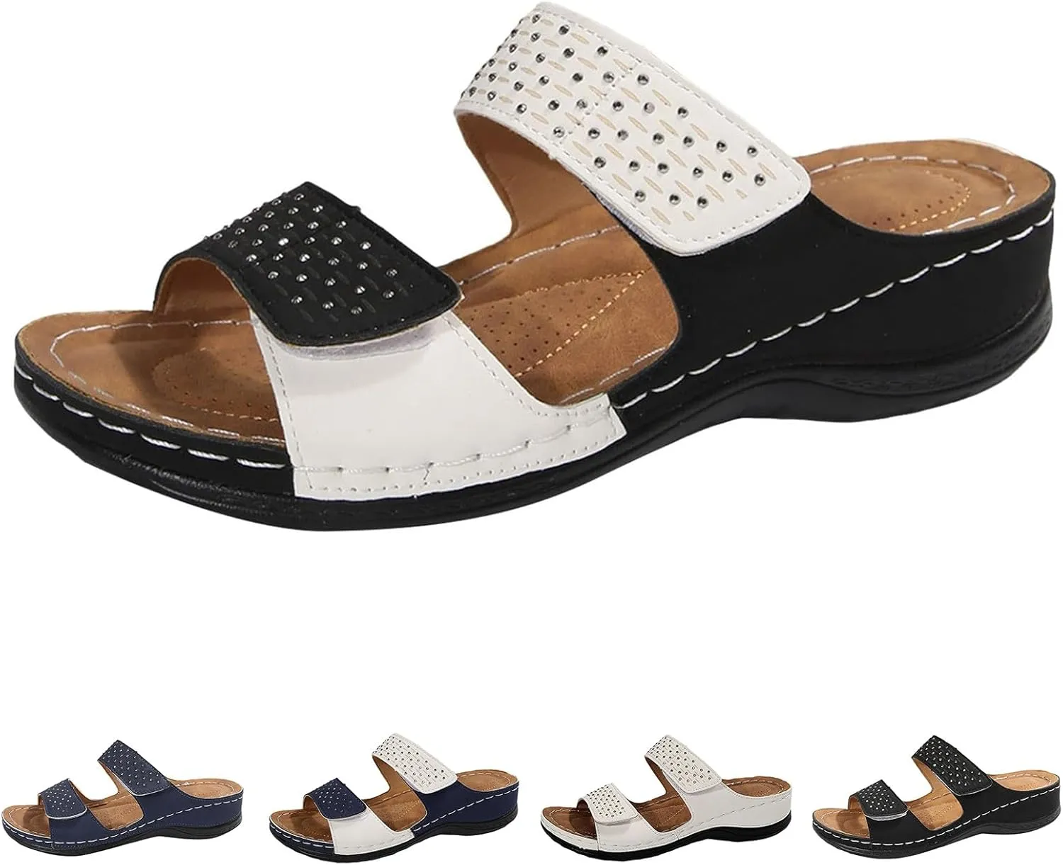 Wedge Sandals for Women Dressy Comfortable Soft Cushion Orthotic Sandals Open Toe Casual Slippers with Arch Support Beach Walking Shoes for Summer Outdoor Casual