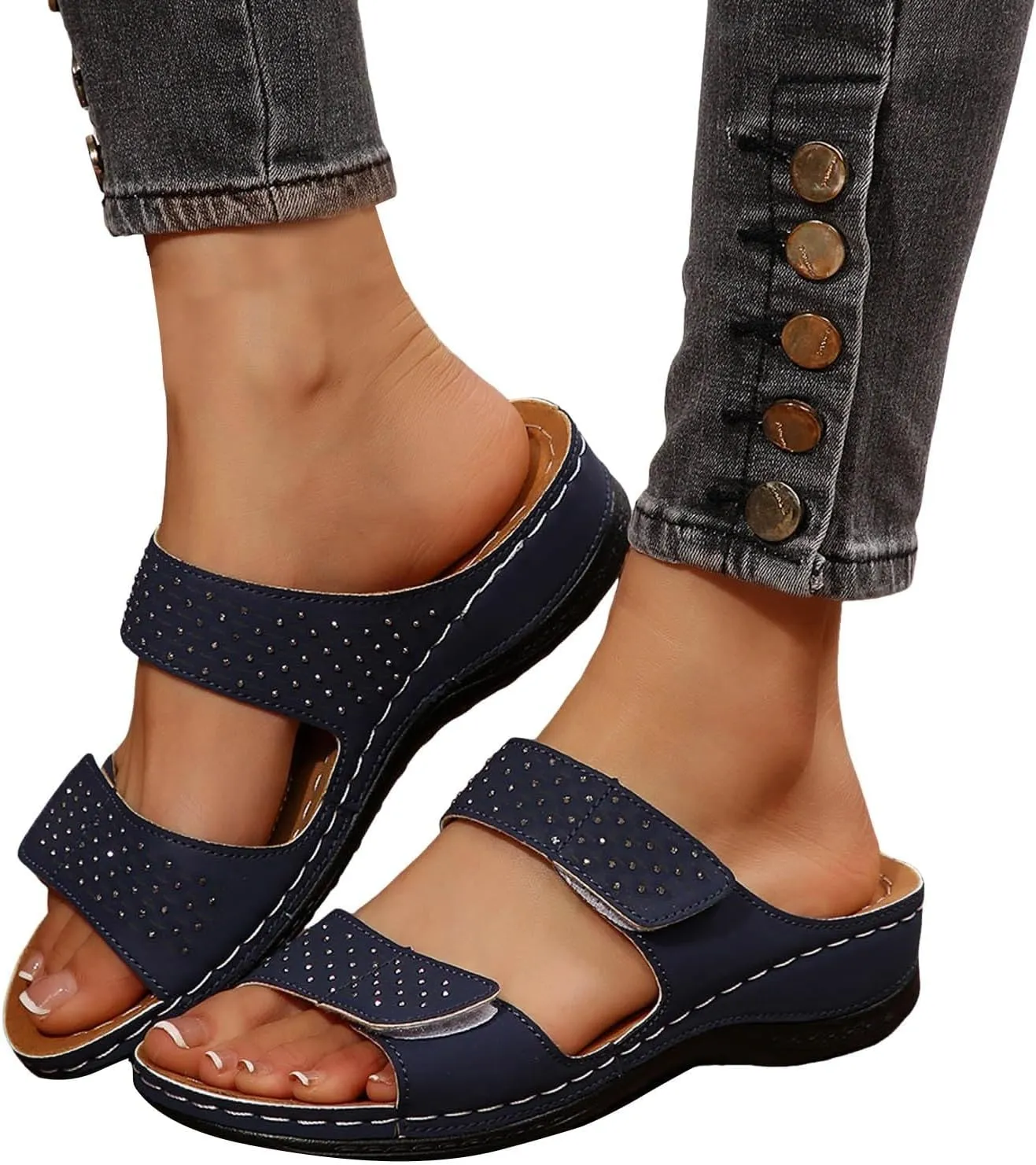 Wedge Sandals for Women Dressy Comfortable Soft Cushion Orthotic Sandals Open Toe Casual Slippers with Arch Support Beach Walking Shoes for Summer Outdoor Casual