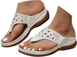 Women Summer Orthopedic Wedge Sandals 2025 Fashion Casual Comfortable Open Toe Hollow Out Sandals Stylish Outdoor Bohemian Walking Thong Sandals Casual Slip on Beach Comfy Party Shoes