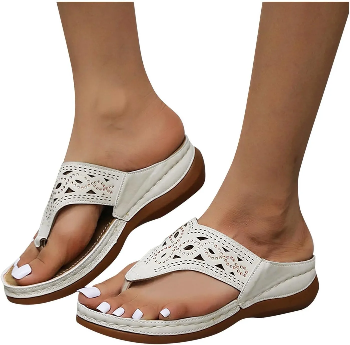 Women Summer Orthopedic Wedge Sandals 2025 Fashion Casual Comfortable Open Toe Hollow Out Sandals Stylish Outdoor Bohemian Walking Thong Sandals Casual Slip on Beach Comfy Party Shoes