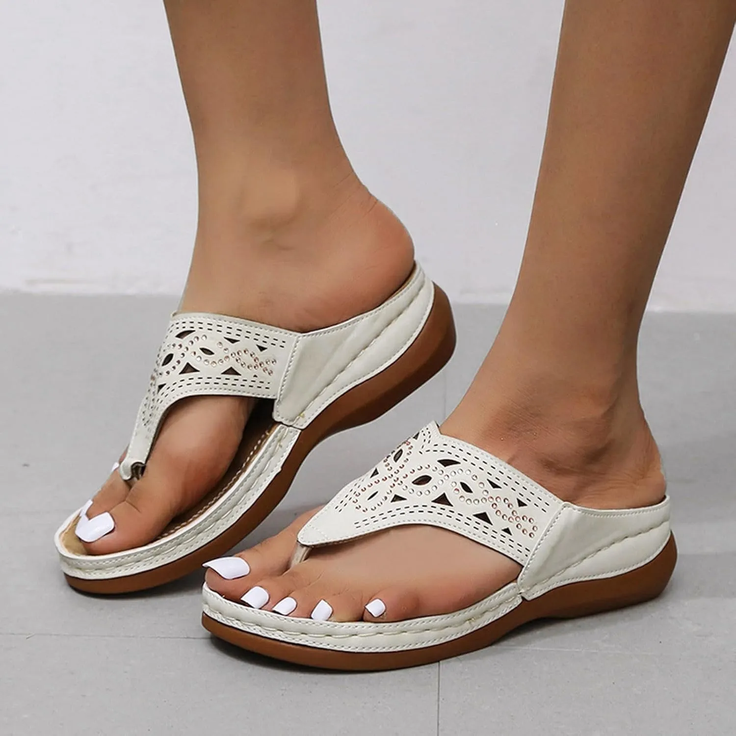 Women Summer Orthopedic Wedge Sandals 2025 Fashion Casual Comfortable Open Toe Hollow Out Sandals Stylish Outdoor Bohemian Walking Thong Sandals Casual Slip on Beach Comfy Party Shoes