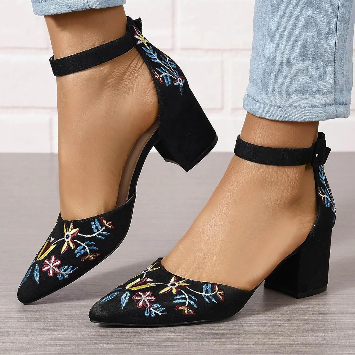 Women's Ankle Strap Pointed Toe Block Heels with Ankle Strap Ladies High Heels Women's Sandals Casual Heels