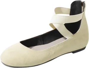 Womens Comfortable Fashion Elastic Ankle Straps Flats Shoes, Dressy Ballerina Style Closed Toe Casual Flat Cross Strap Slip on Dress Shoes