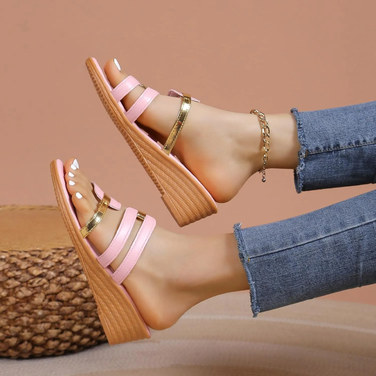 Womens Comfy Wedge Orthopedic Sandals Summer Platform Wedges 2025 Open Toe Slip On Summer Casual Slide Platform Sandals Casual Comfortable Summer Backless Mules Adjustable Slide Walking Shoes