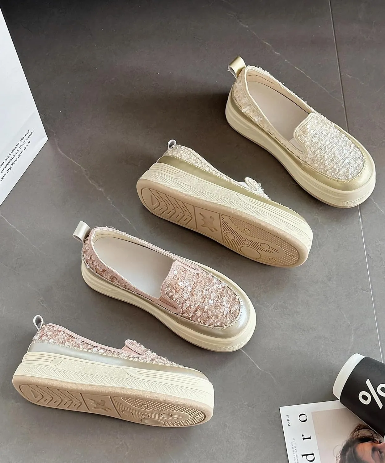 Women's Glitter Sequins Loafers Casual Platform Slip-On Sneakers