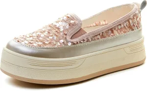 Women's Glitter Sequins Loafers Casual Platform Slip-On Sneakers