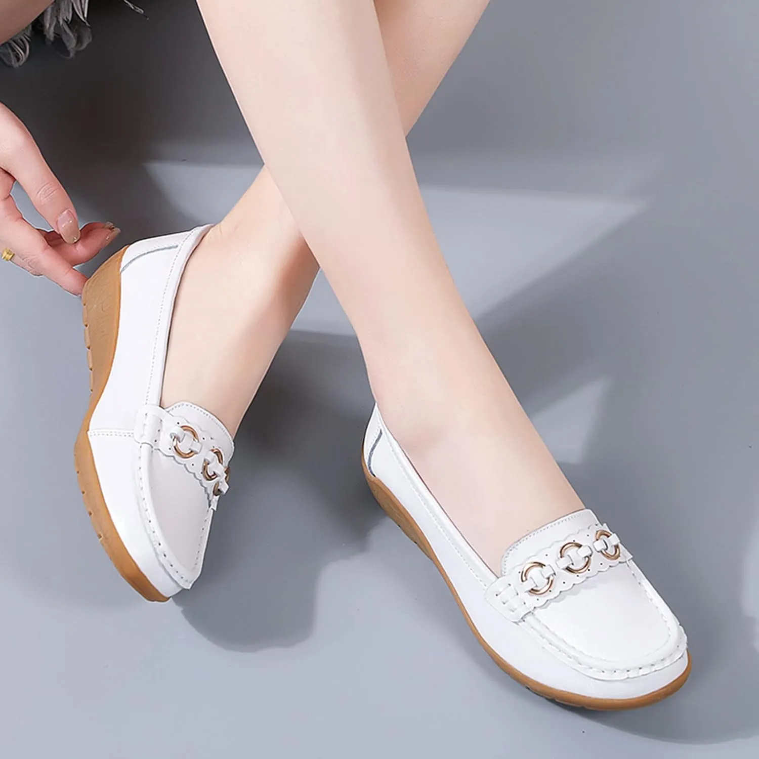 Womens Loafers Comfortable Dressy Leather Penny Loafers Slip On Walking Shoes Arch Support Cushion Orthopedic Shoes