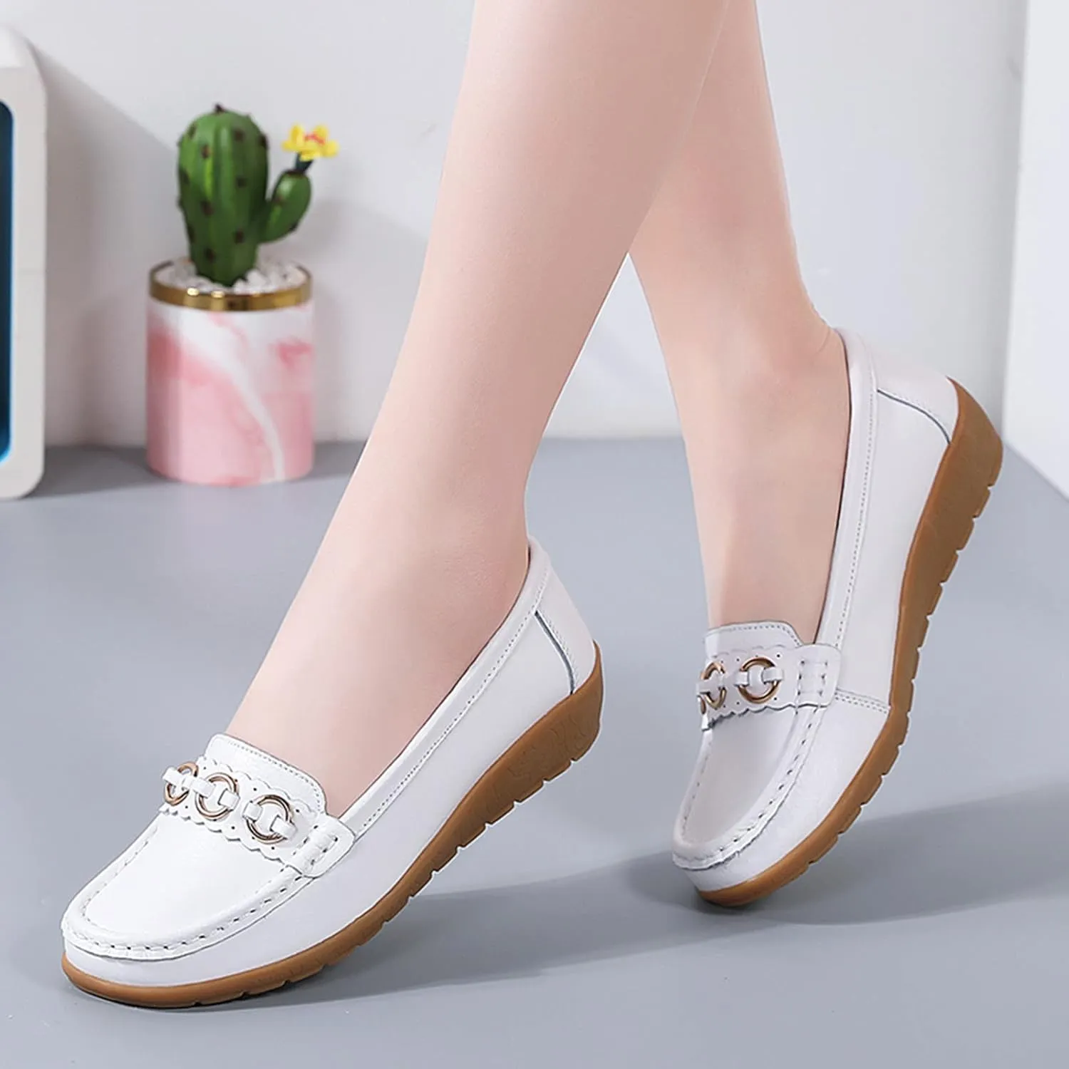 Womens Loafers Comfortable Dressy Leather Penny Loafers Slip On Walking Shoes Arch Support Cushion Orthopedic Shoes