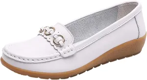 Womens Loafers Comfortable Dressy Leather Penny Loafers Slip On Walking Shoes Arch Support Cushion Orthopedic Shoes