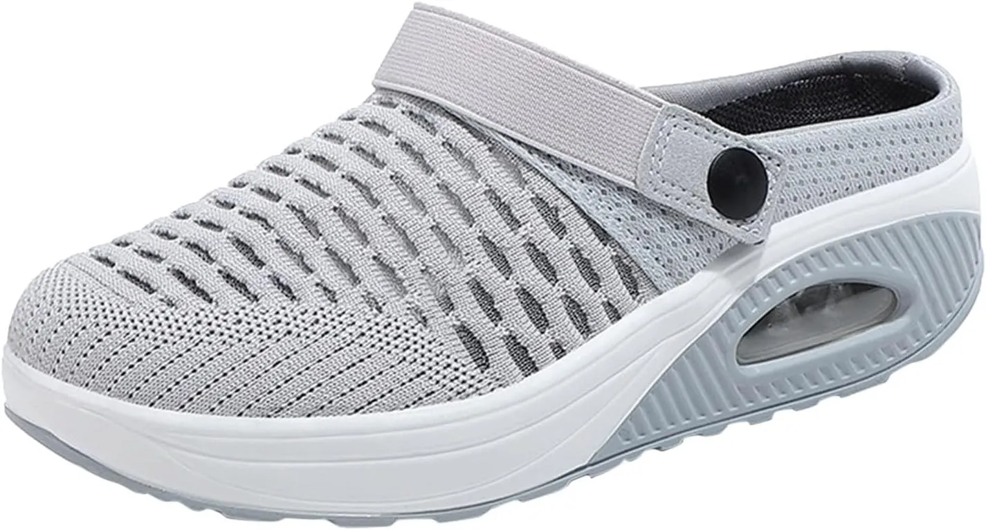 Womens Orthopedic Clogs with Air Cushion Support Mesh Garden Shoes Lightweight Diabetic Walking Shoes Wide Width Stretch Sandals Slippers