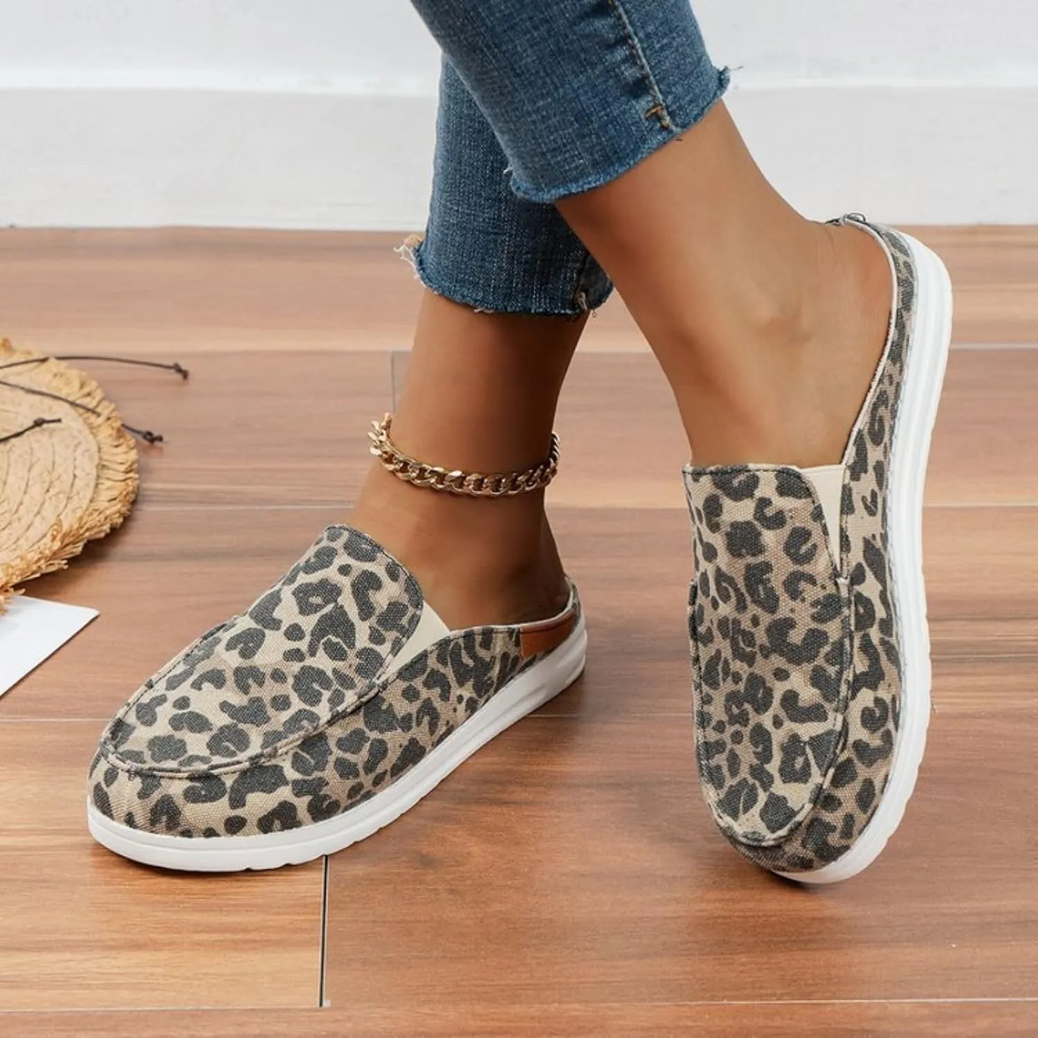 Women's Orthopedic Loafers Shoes Canvas Slip on Lightweight Mule Sneaker Fashion Open Back Flats Casual Canvas Orthotic Mule Clogs 2025