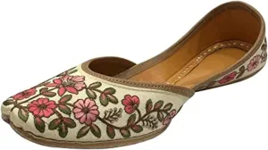 Women's Thread Work Fulkari Mutti Jooti for Ladies Traditional Wedding Handmade Khussa Flat Shoes
