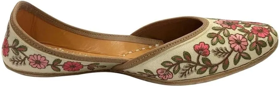 Women's Thread Work Fulkari Mutti Jooti for Ladies Traditional Wedding Handmade Khussa Flat Shoes