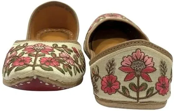 Women's Thread Work Fulkari Mutti Jooti for Ladies Traditional Wedding Handmade Khussa Flat Shoes