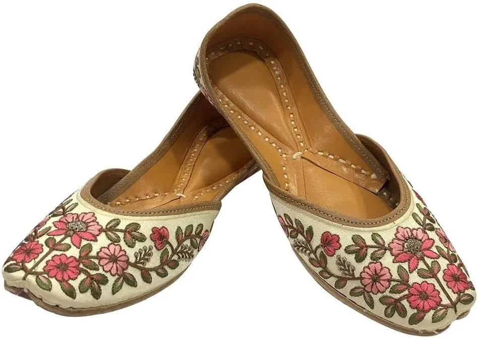 Women's Thread Work Fulkari Mutti Jooti for Ladies Traditional Wedding Handmade Khussa Flat Shoes