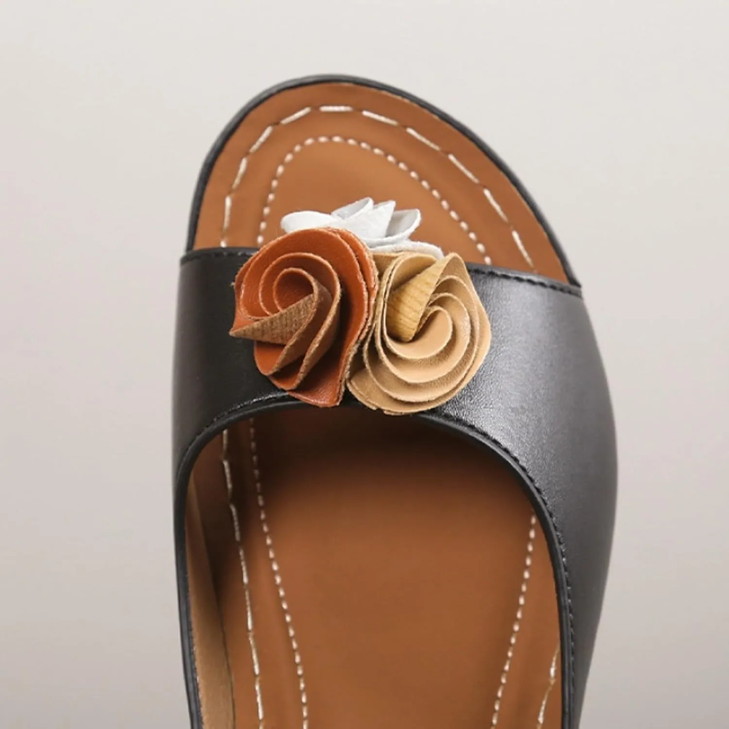 Womens Wedge Sandals Open Toe Mid Heel Platform Ladies Comfortable Elegant Slides Shoes Cute Flower Slippers Lightweight Outdoor Shoes for Prom Wedding Party Office