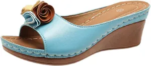 Womens Wedge Sandals Open Toe Mid Heel Platform Ladies Comfortable Elegant Slides Shoes Cute Flower Slippers Lightweight Outdoor Shoes for Prom Wedding Party Office