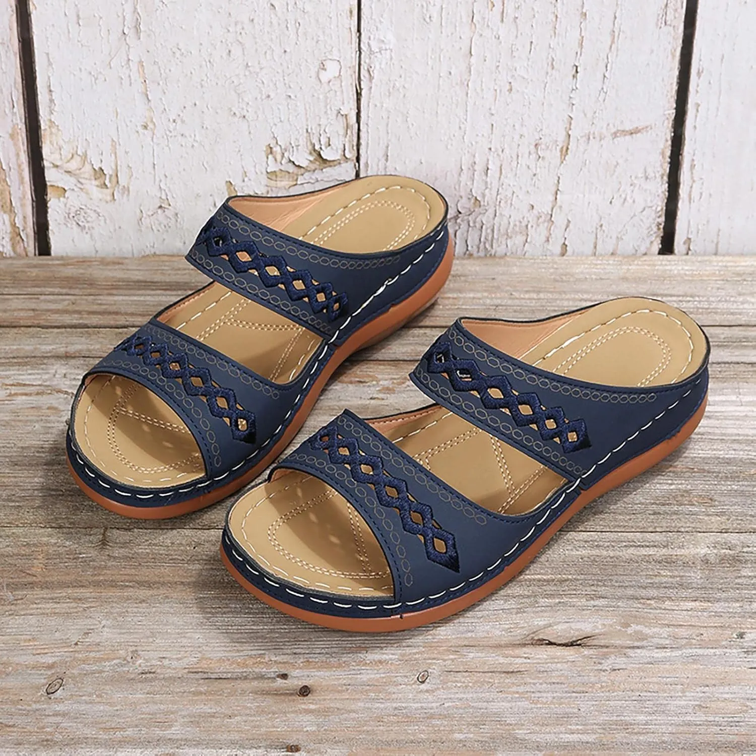 Women'Sandanls Thick Chunky Heeled Slippers Buckle Open Toe Lazy Slip On Female Casual Shoes for Summer Comfort Wedge Wide Feet Ankle Strap Non Slip Outdoor Trendy Hight slipper cork Feet L95-Black
