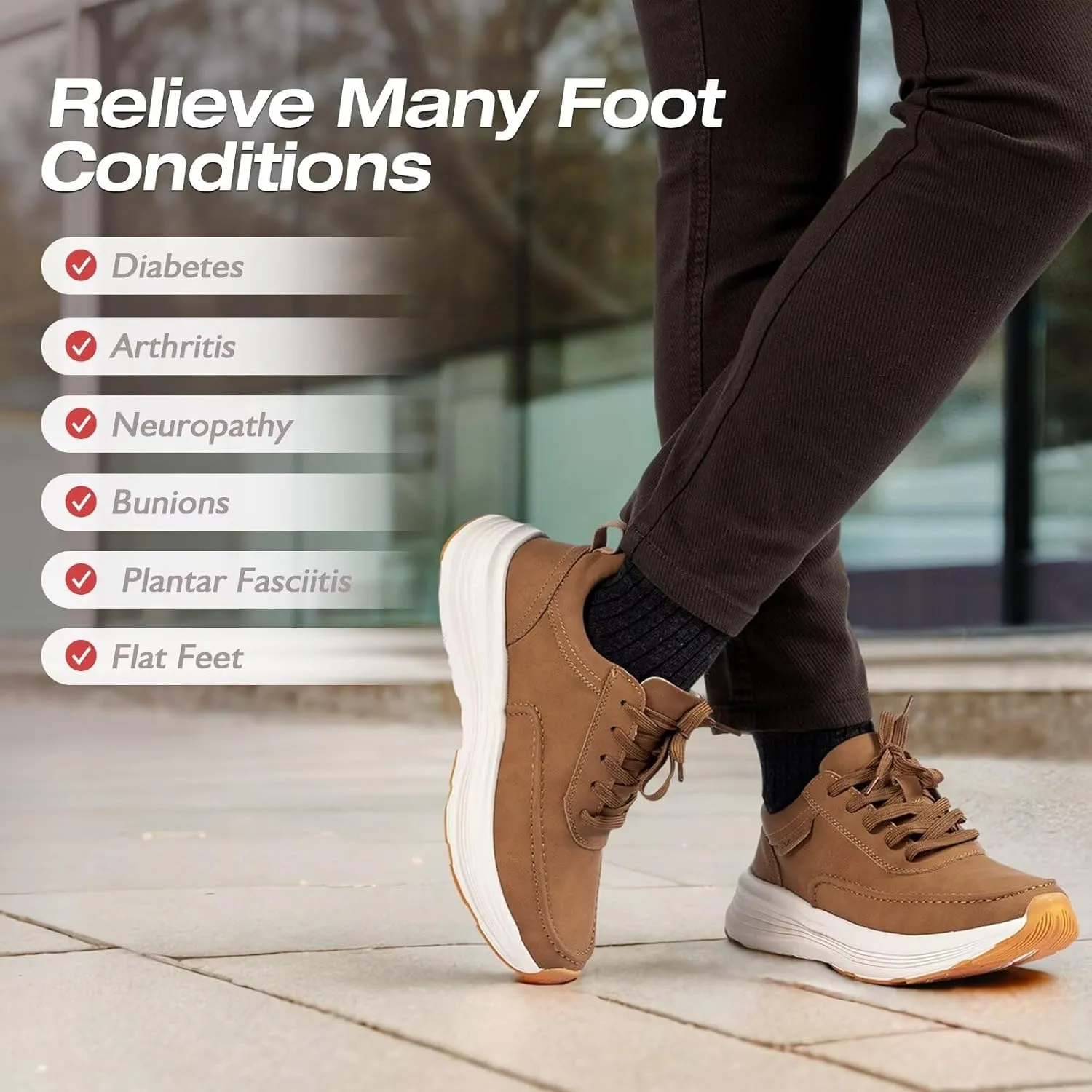 XPACS Men's Orthopedic Leather Dress Walking Shoes: Comfortable Plantar Fasciitis Fashion Sneakers with Arch Support, Casual Business Orthotic Thick Sole Sneakers for Foot and Heel Pain Relief