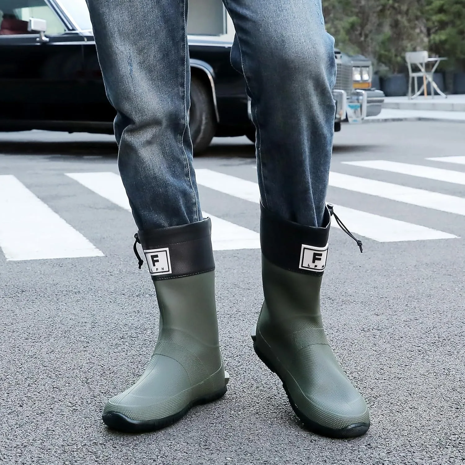 YorFotMae Midshaft Rain Boots Women, Waterproof Rubber Boots Men, Mid-Height Anti-Slip Lightweight Garden Shoes, Mid Calf Water Boots with Adjustable Buckle, Durable Fishing Boots Outdoor