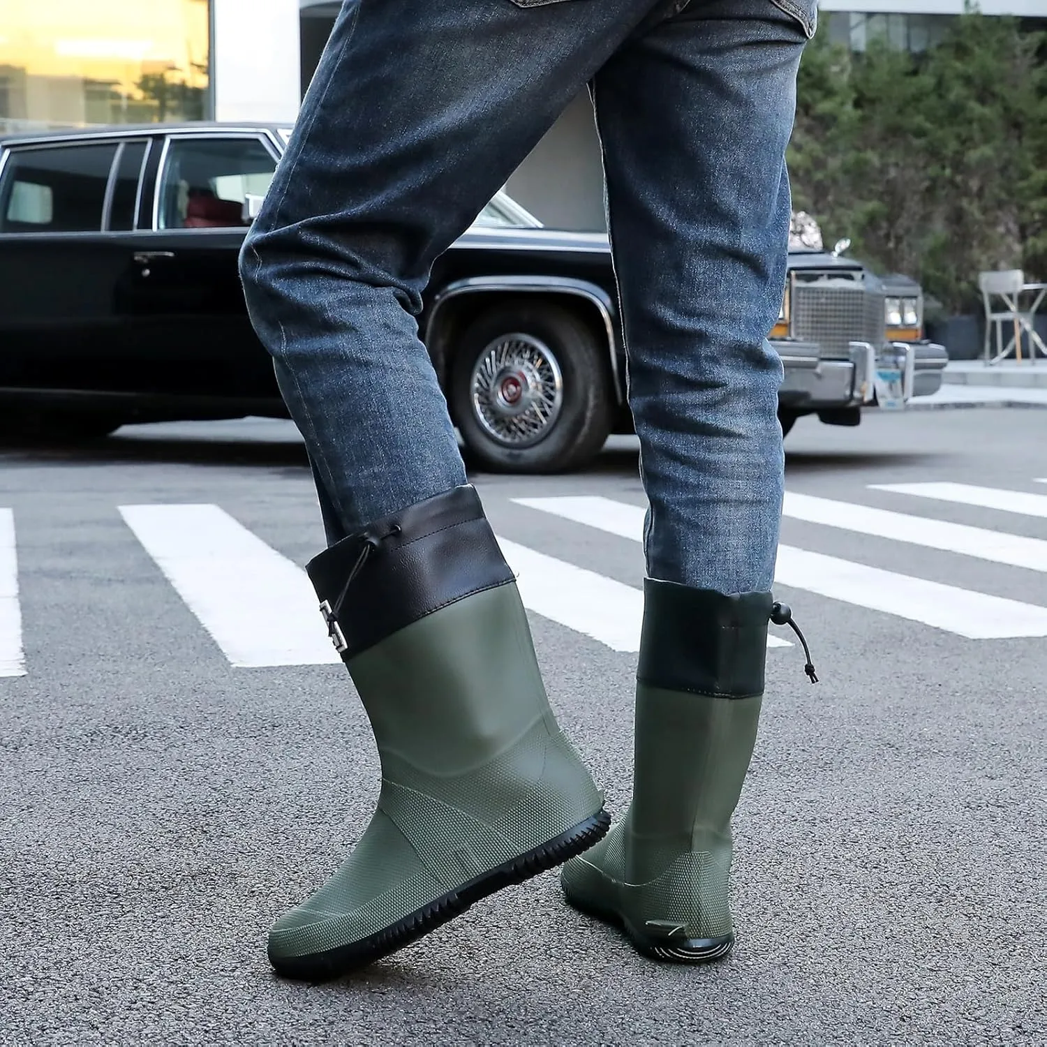 YorFotMae Midshaft Rain Boots Women, Waterproof Rubber Boots Men, Mid-Height Anti-Slip Lightweight Garden Shoes, Mid Calf Water Boots with Adjustable Buckle, Durable Fishing Boots Outdoor