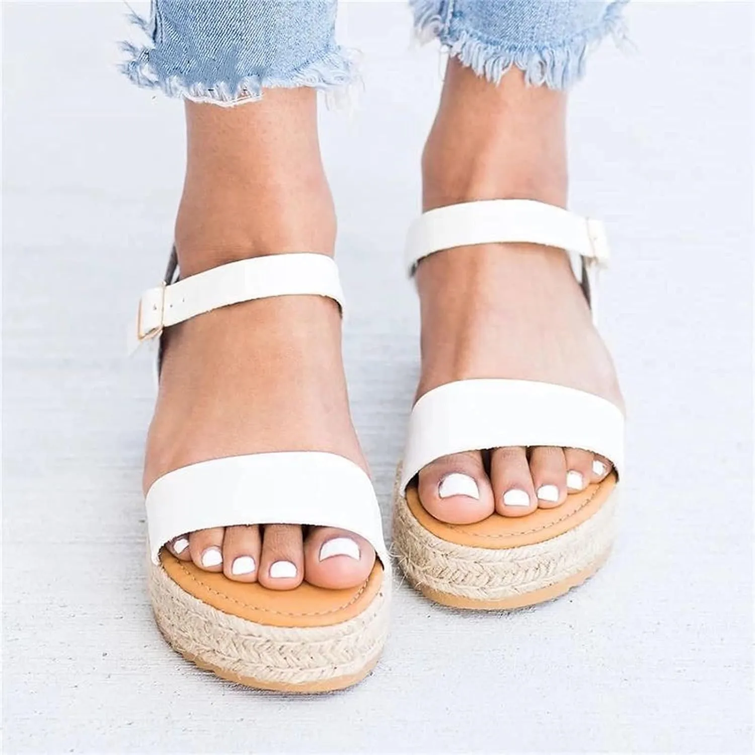 ZBYY Womens Open Toe Casual Ankle Strap Sandals Buckle Espadrilles Flatform Wedge Casual Sandals Comfort Dress Shoes