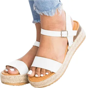 ZBYY Womens Open Toe Casual Ankle Strap Sandals Buckle Espadrilles Flatform Wedge Casual Sandals Comfort Dress Shoes